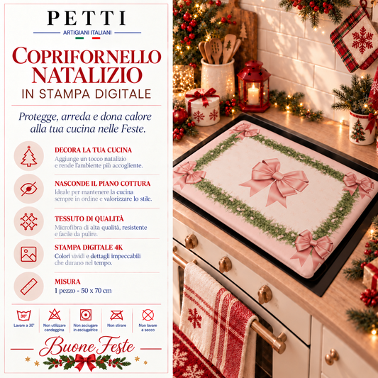 Coprifornello Natalizio Coprifuochi Cucina in Stampa Digitale Fiocco Rosa Piume