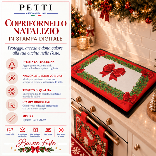Coprifornello Natalizio Coprifuochi Cucina in Stampa Digitale Fiocco Rosso