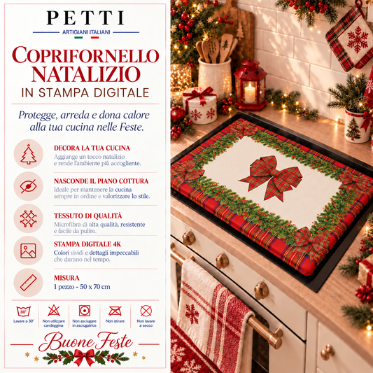 Coprifornello Natalizio Coprifuochi Cucina in Stampa Digitale Fiocco Tartan, Fantasia Scozzese