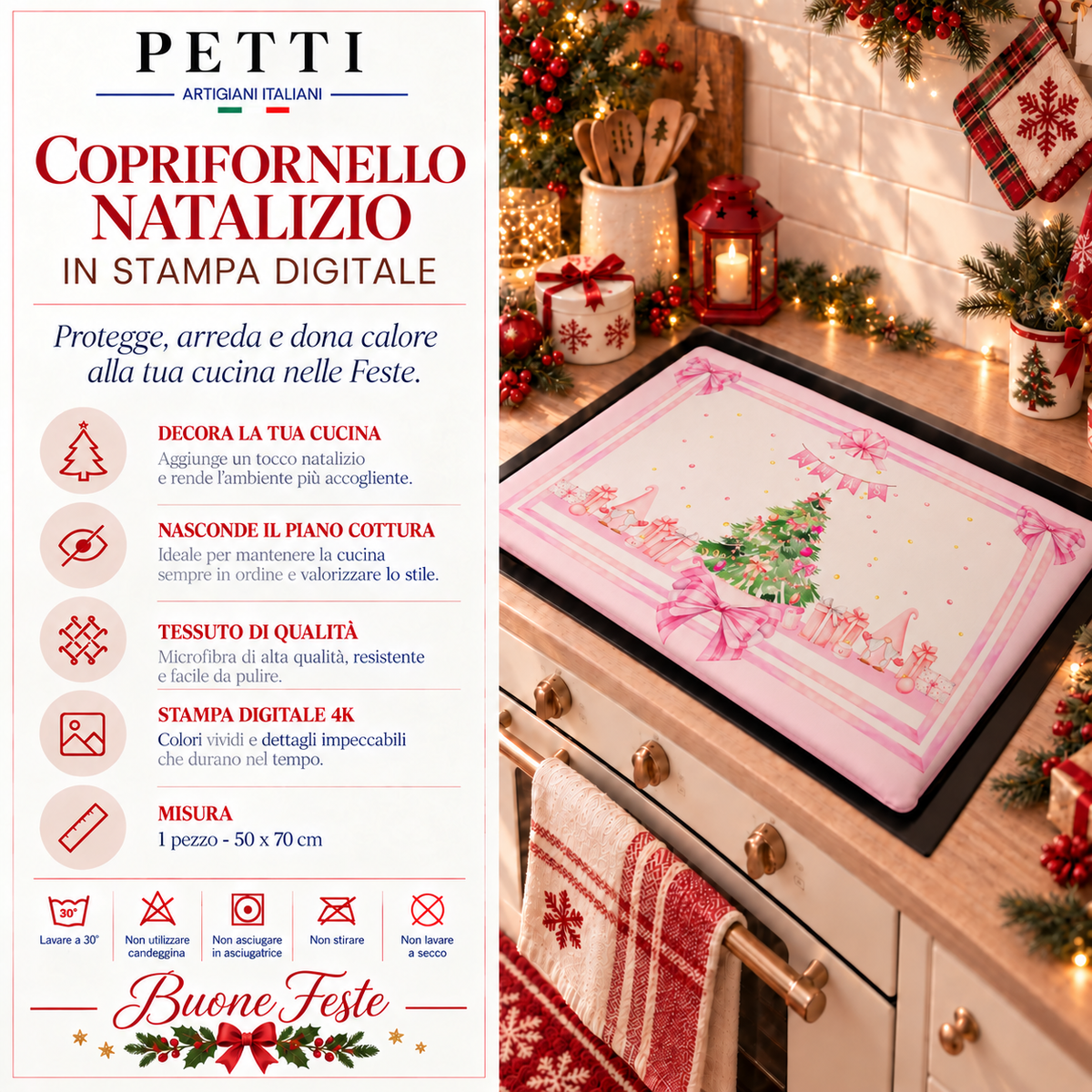 Coprifornello Natalizio Coprifuochi Cucina in Stampa Digitale Gnomo Rosa