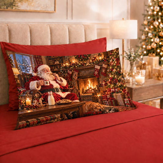 Lenzuola Natalizie in Cotone, Completo Letto con Federe in Stampa Digitale Ohoh Rosso