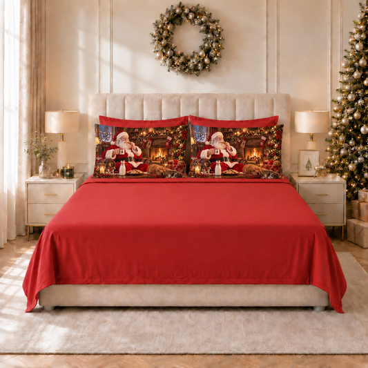 Lenzuola Natalizie in Cotone, Completo Letto con Federe in Stampa Digitale Ohoh Rosso