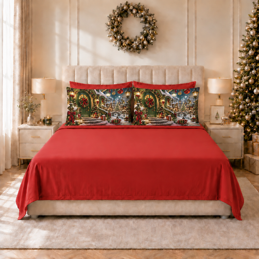 Lenzuola Natalizie in Cotone, Completo Letto con Federe in Stampa Digitale Grinch Rosso