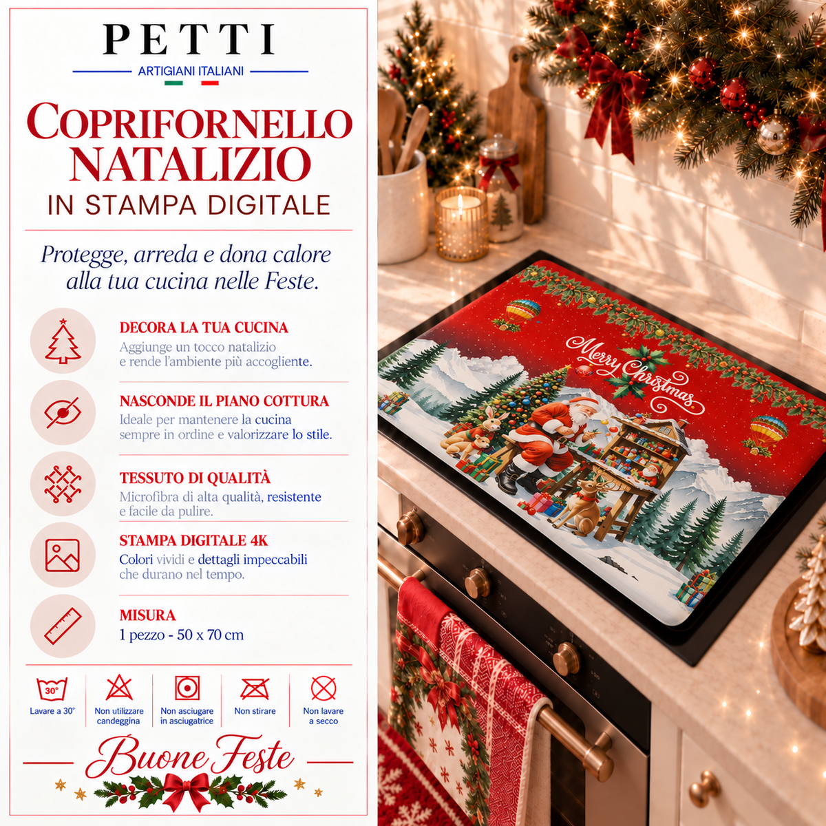 Housse de Plaque de Cuisson de Noël pour Cuisine en Impression Numérique Santa Village