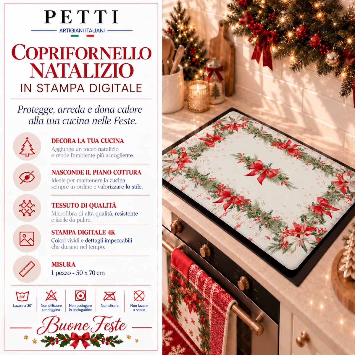 Coprifornello Natalizio Coprifuochi Cucina in Stampa Digitale Ghirlanda Natale