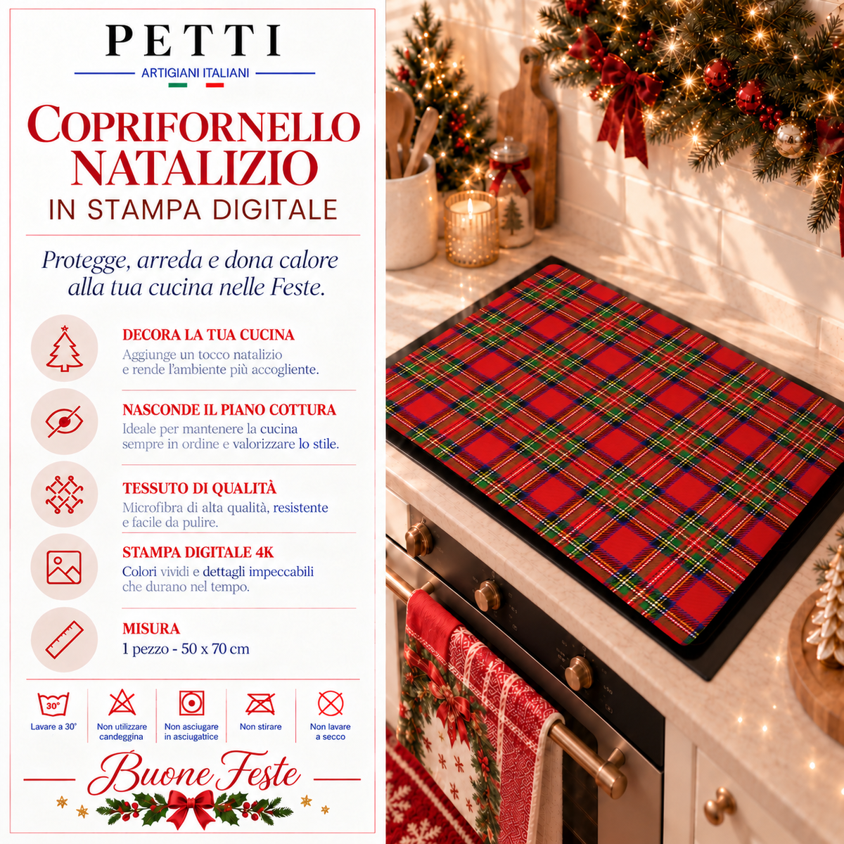 Coprifornello Natalizio Coprifuochi Cucina in Stampa Digitale Tartan, Fantasia Scozzese
