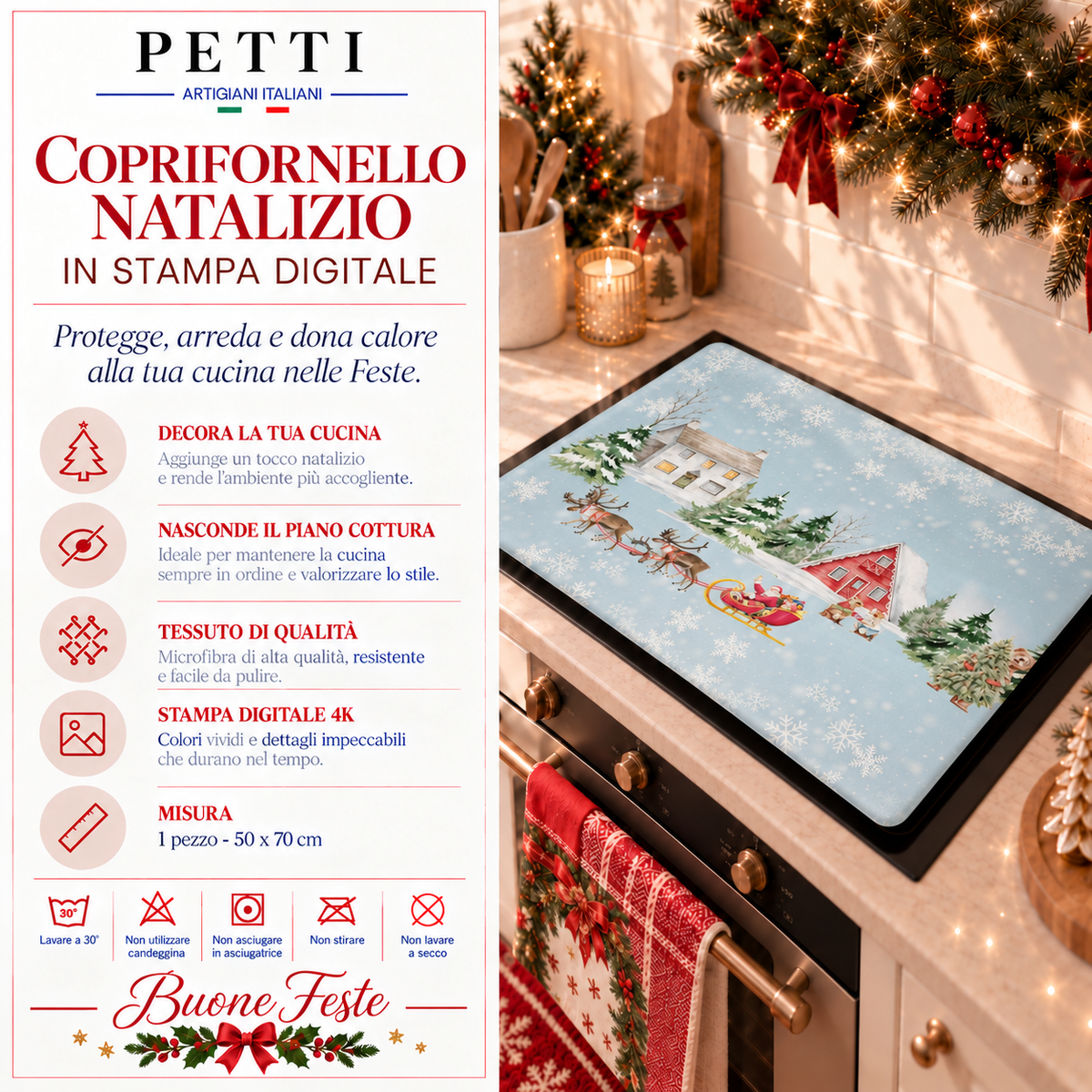 Housse de plaque de cuisson de Noël pour cuisine en impression numérique Neige