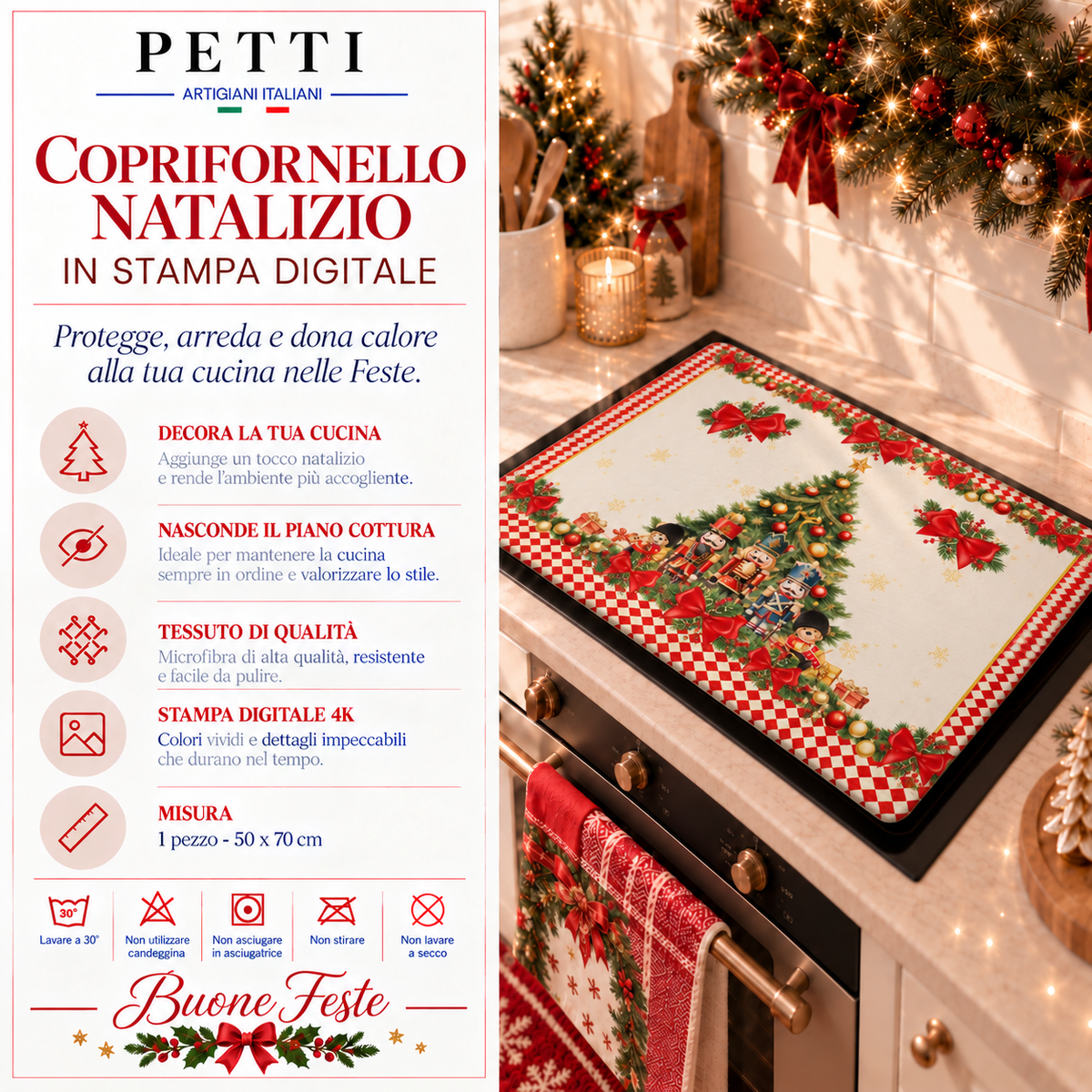 Coprifornello Natalizio Coprifuochi Cucina in Stampa Digitale Schiaccianoci Rosso