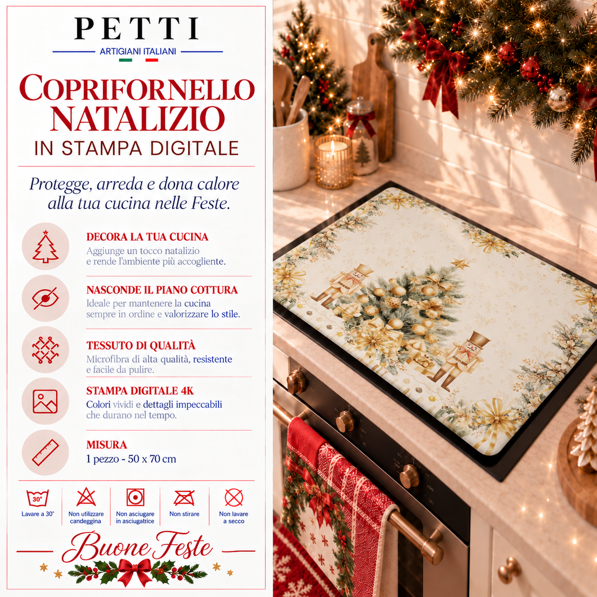 Coprifornello Natalizio Coprifuochi Cucina in Stampa Digitale Xmas Gold