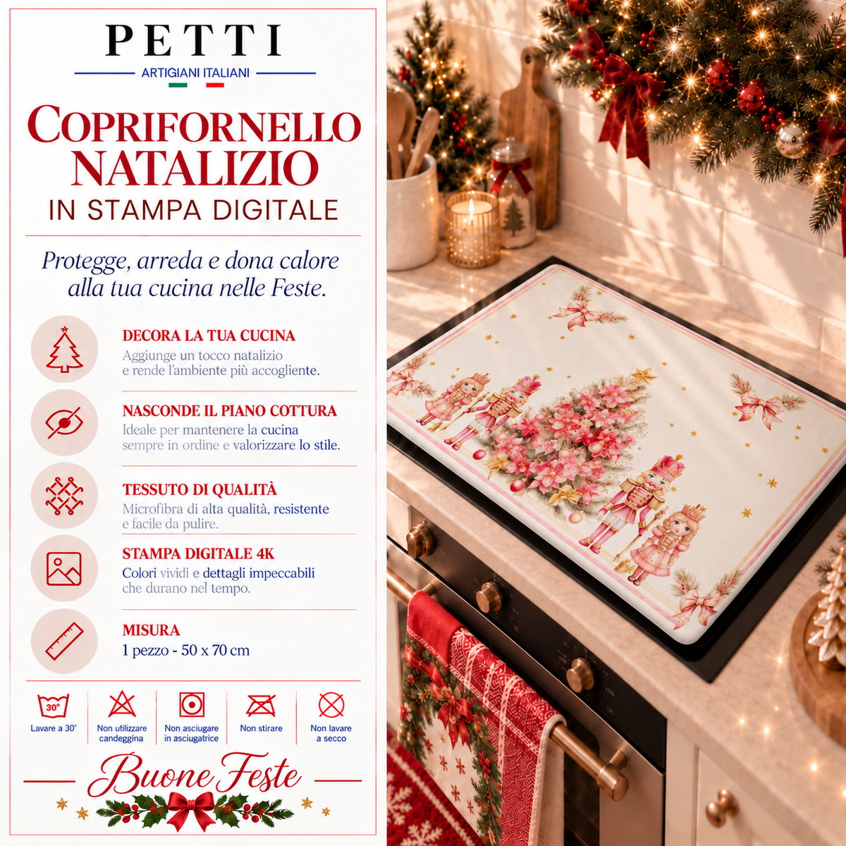 Coprifornello Natalizio Coprifuochi Cucina in Stampa Digitale Schiaccianoci Rosa