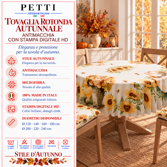 Tovaglia Rotonda Antimacchia Elegante - Ideale per cucina e sala da pranzo Sunflowers