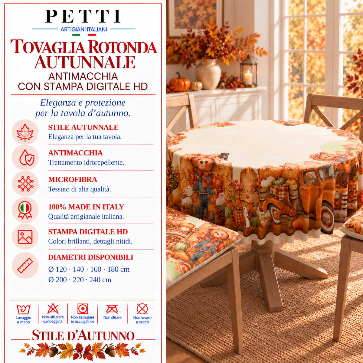 Tovaglia Rotonda Antimacchia Elegante - Ideale per cucina e sala da pranzo Farm Teddy