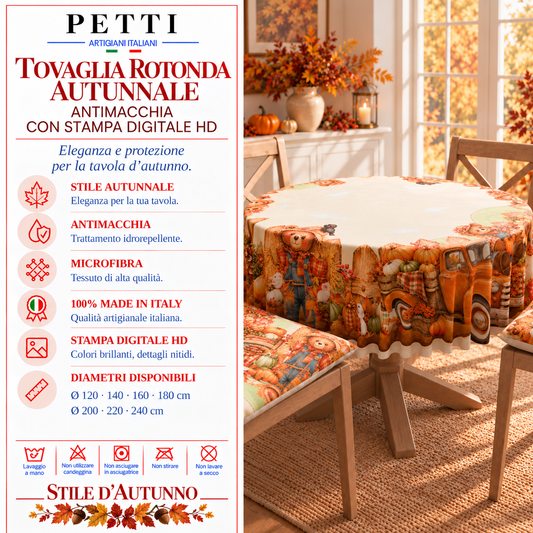 Tovaglia Rotonda Antimacchia Elegante - Ideale per cucina e sala da pranzo Farm Teddy