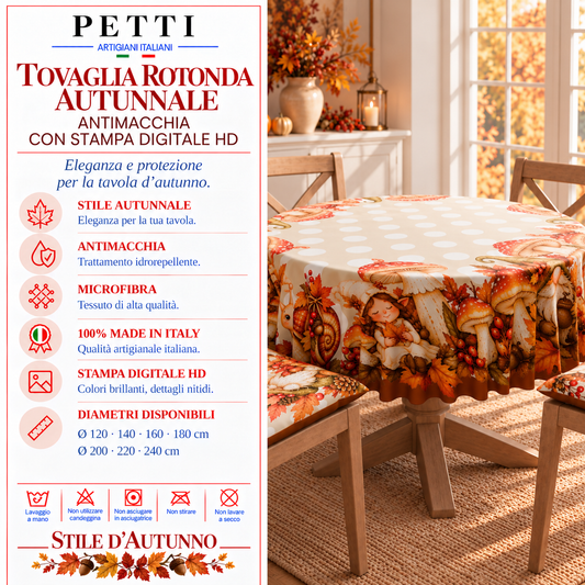 Tovaglia Rotonda Antimacchia Elegante - Ideale per cucina e sala da pranzo Funghi