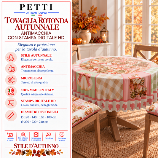 Tovaglia Rotonda Antimacchia Elegante - Ideale per cucina e sala da pranzo Pink Autumn