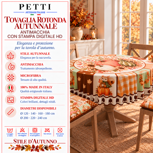 Tovaglia Rotonda Antimacchia Elegante - Ideale per cucina e sala da pranzo Autumn