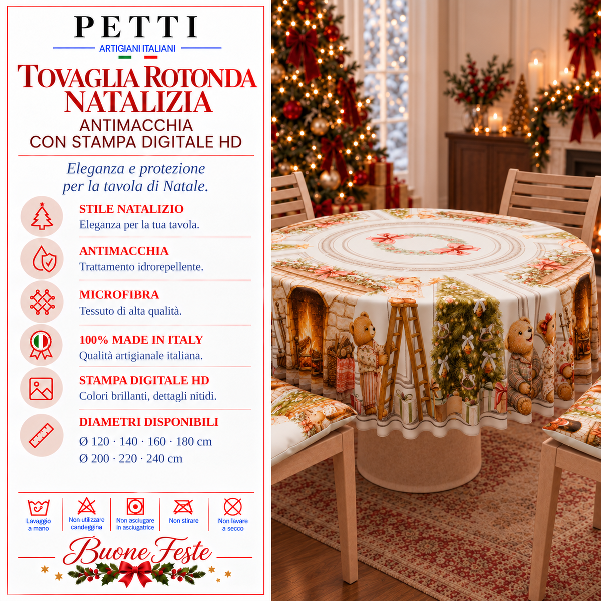 Tovaglia Rotonda in Stampa Digitale Natalizia  Teddy House