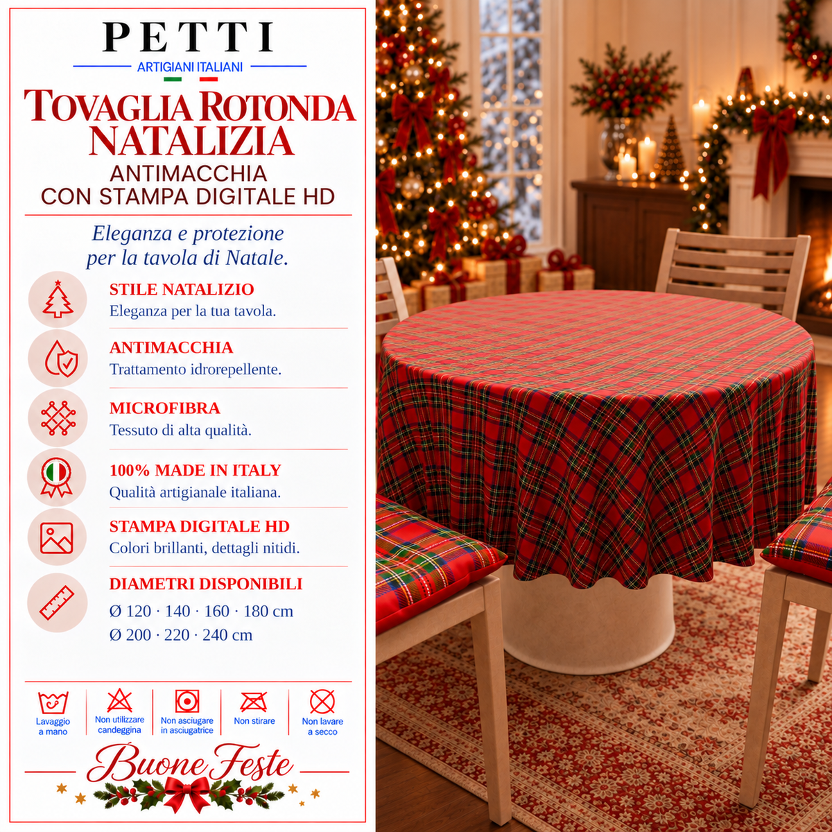 Tovaglia Rotonda in Stampa Digitale Natalizia  Tartan