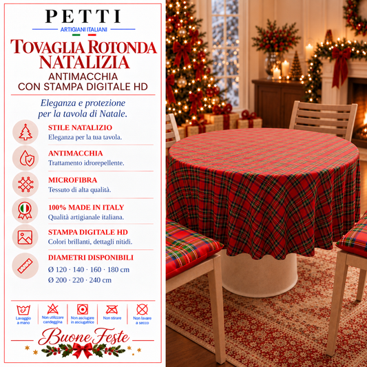 Tovaglia Rotonda in Stampa Digitale Natalizia  Tartan