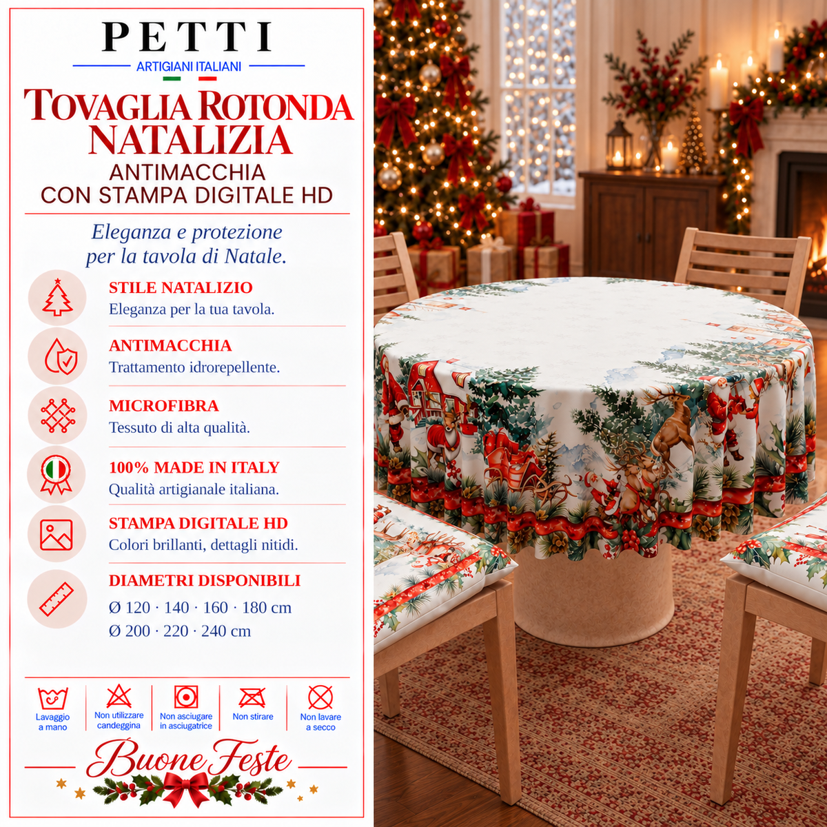 Tovaglia Rotonda in Stampa Digitale Natalizia  Xmas Santas Land