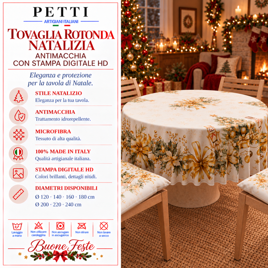Tovaglia Rotonda in Stampa Digitale Natalizia  Xmas Gold