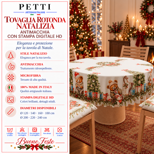 Tovaglia Rotonda in Stampa Digitale Natalizia  Xmas Bears