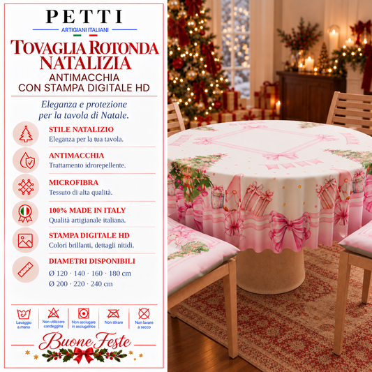 Tovaglia Rotonda in Stampa Digitale Natalizia  Gnomo Rosa