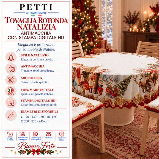 Tovaglia Rotonda in Stampa Digitale Natalizia  Vintage Xmas