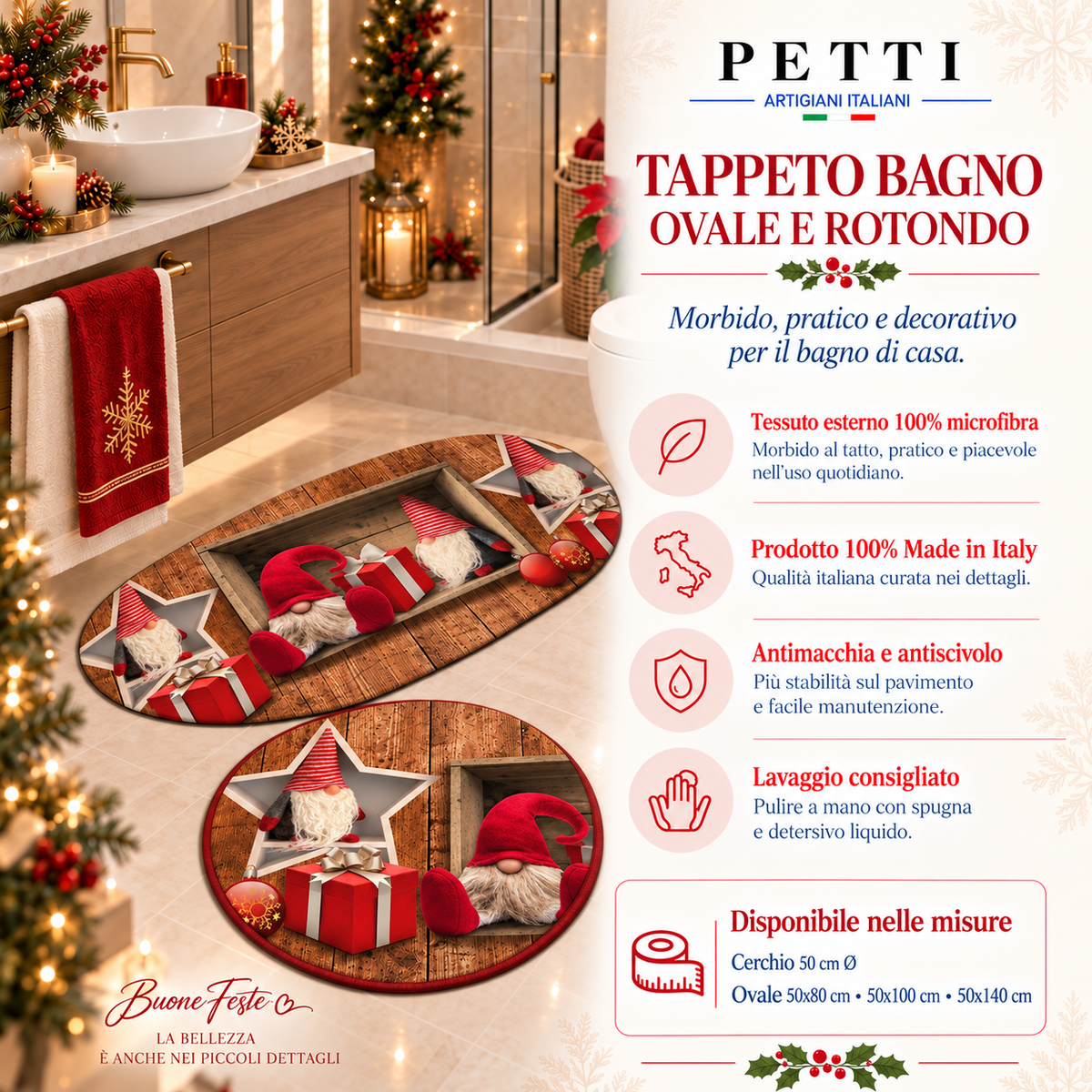 Tappeto Bagno Stampa Digitale Natalizio Forma Ovale Elfo