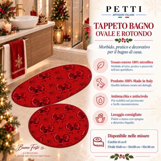 Tappeto Bagno Stampa Digitale Natalizio Forma Ovale Fiocco Rosso
