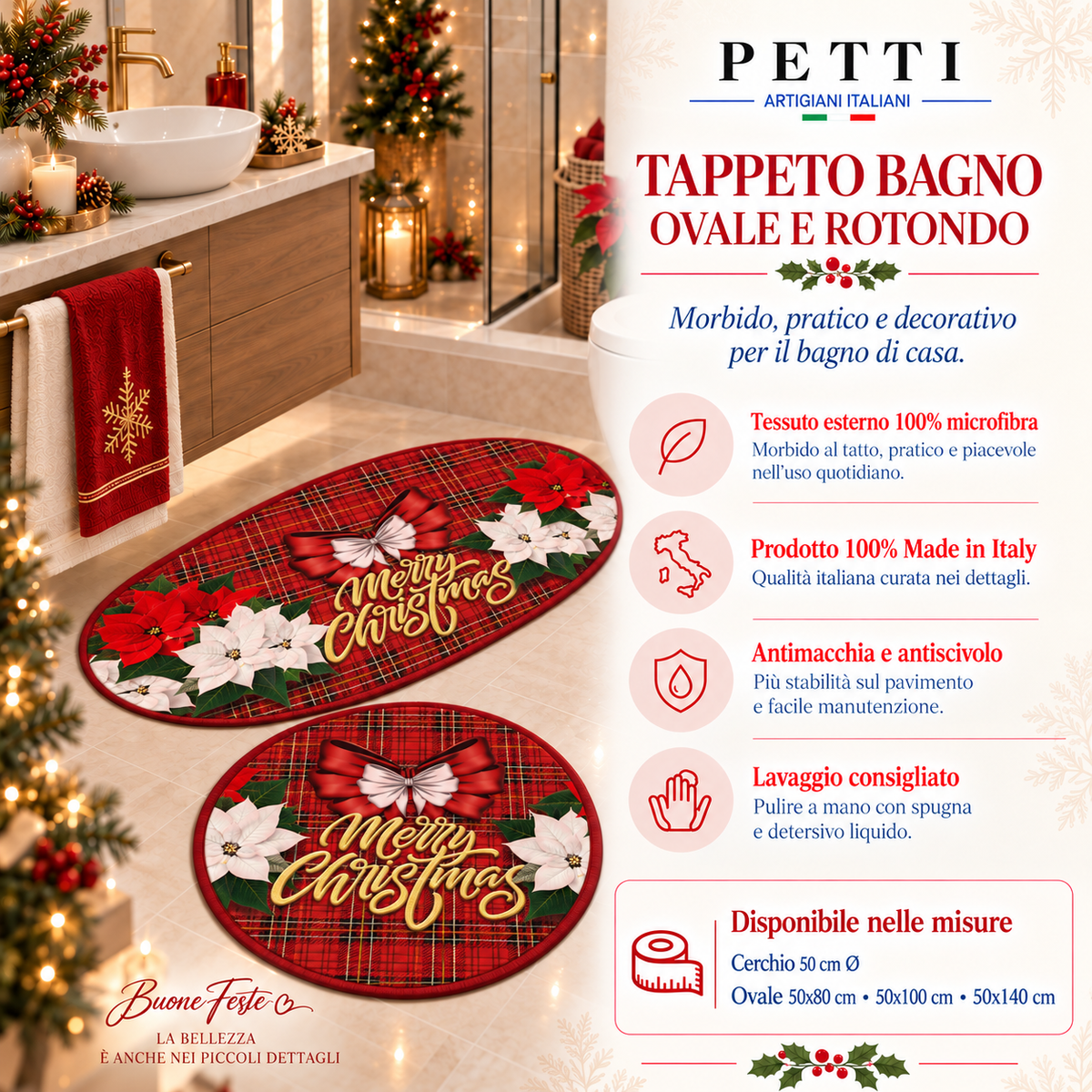 Tappeto Bagno Stampa Digitale Natalizio Forma Ovale Floreale