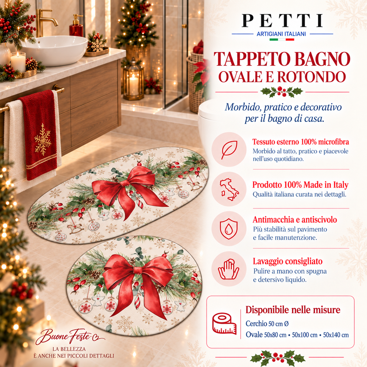 Tappeto Bagno Stampa Digitale Natalizio Forma Ovale Ghirlanda Natale