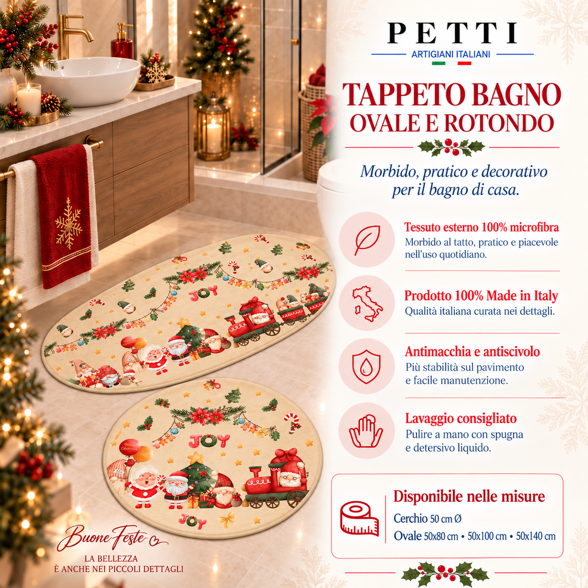 Tappeto Bagno Stampa Digitale Natalizio Forma Ovale Gnomo