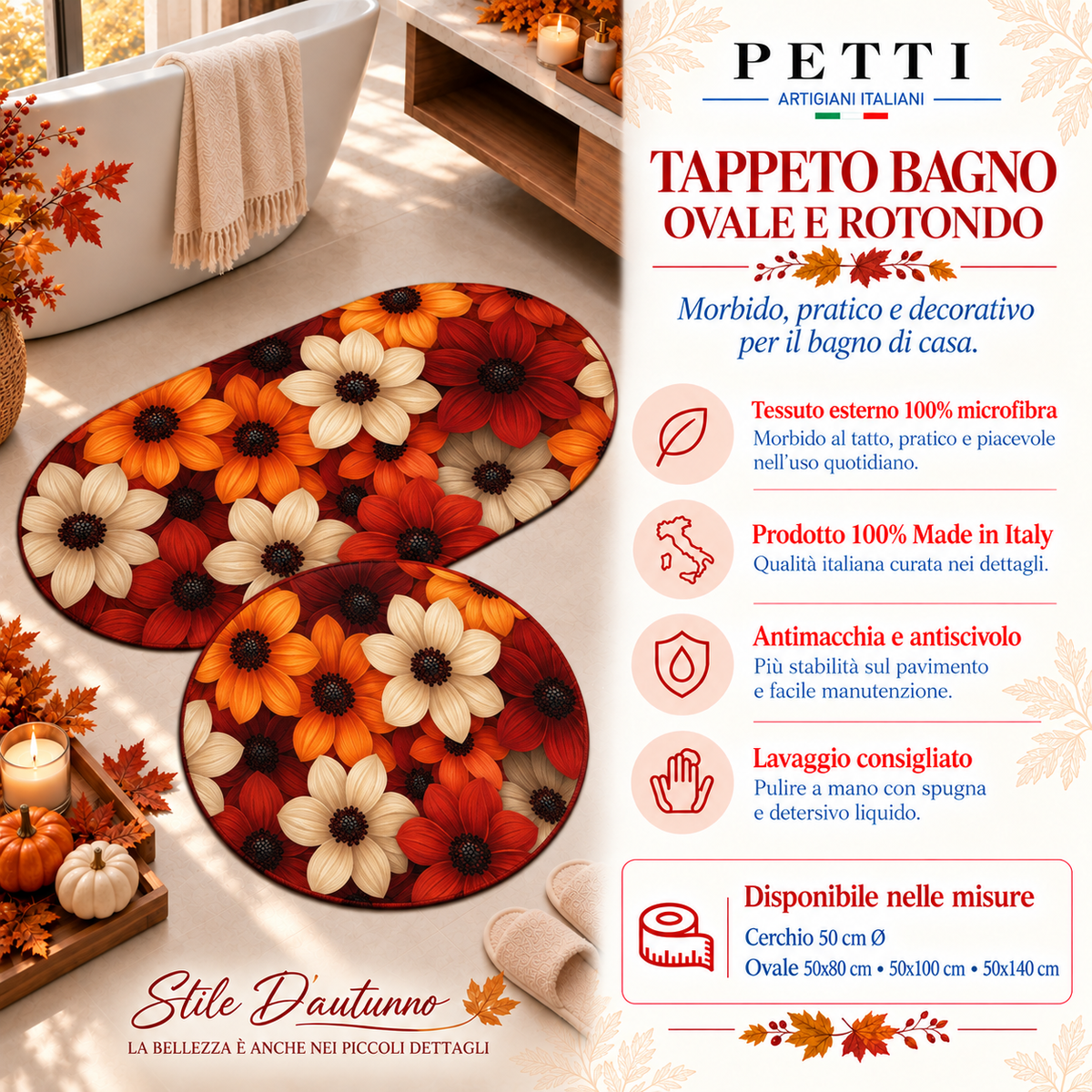 Tappeto Bagno Stampa Digitale Forma Ovale Autunno 05