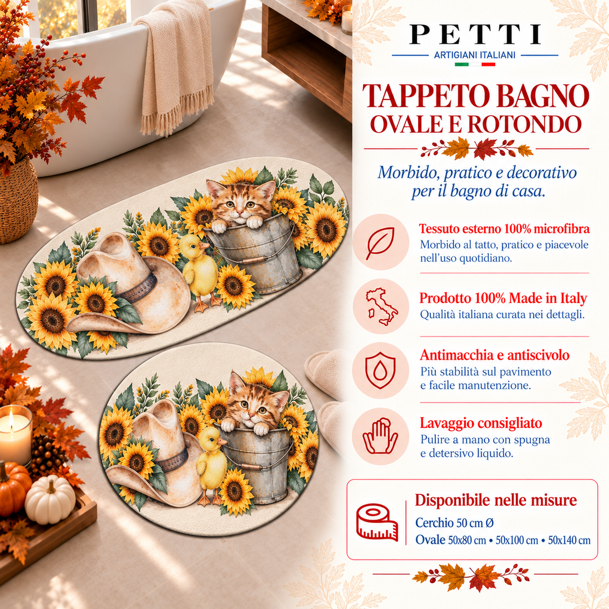 Tappeto Bagno Stampa Digitale Forma Ovale Sunflowers