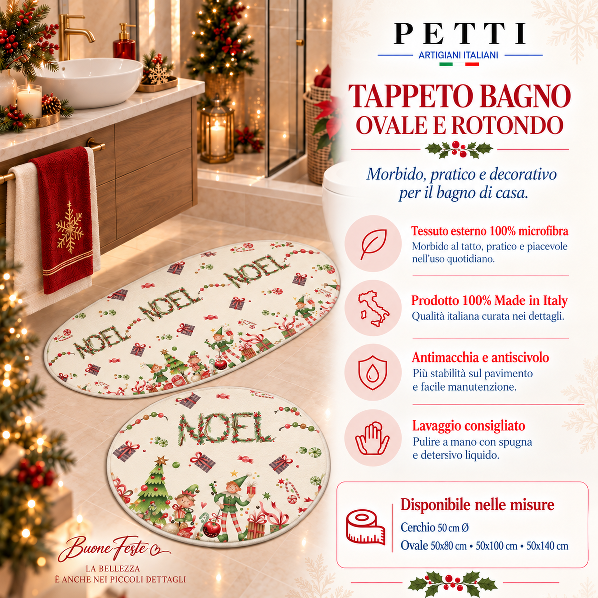 Tappeto Bagno Stampa Digitale Natalizio Forma Ovale Noel