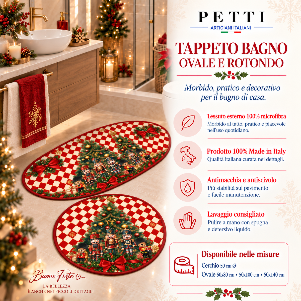Tappeto Bagno Stampa Digitale Natalizio Forma Ovale Schiaccianoci Rosso