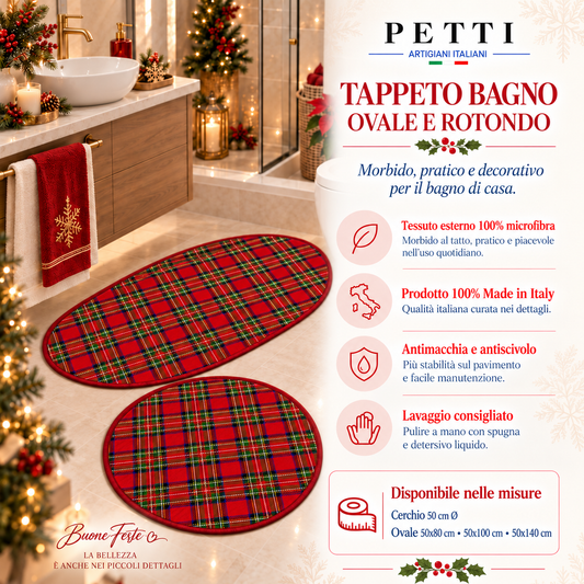 Tappeto Bagno Stampa Digitale Natalizio Forma Ovale Tartan