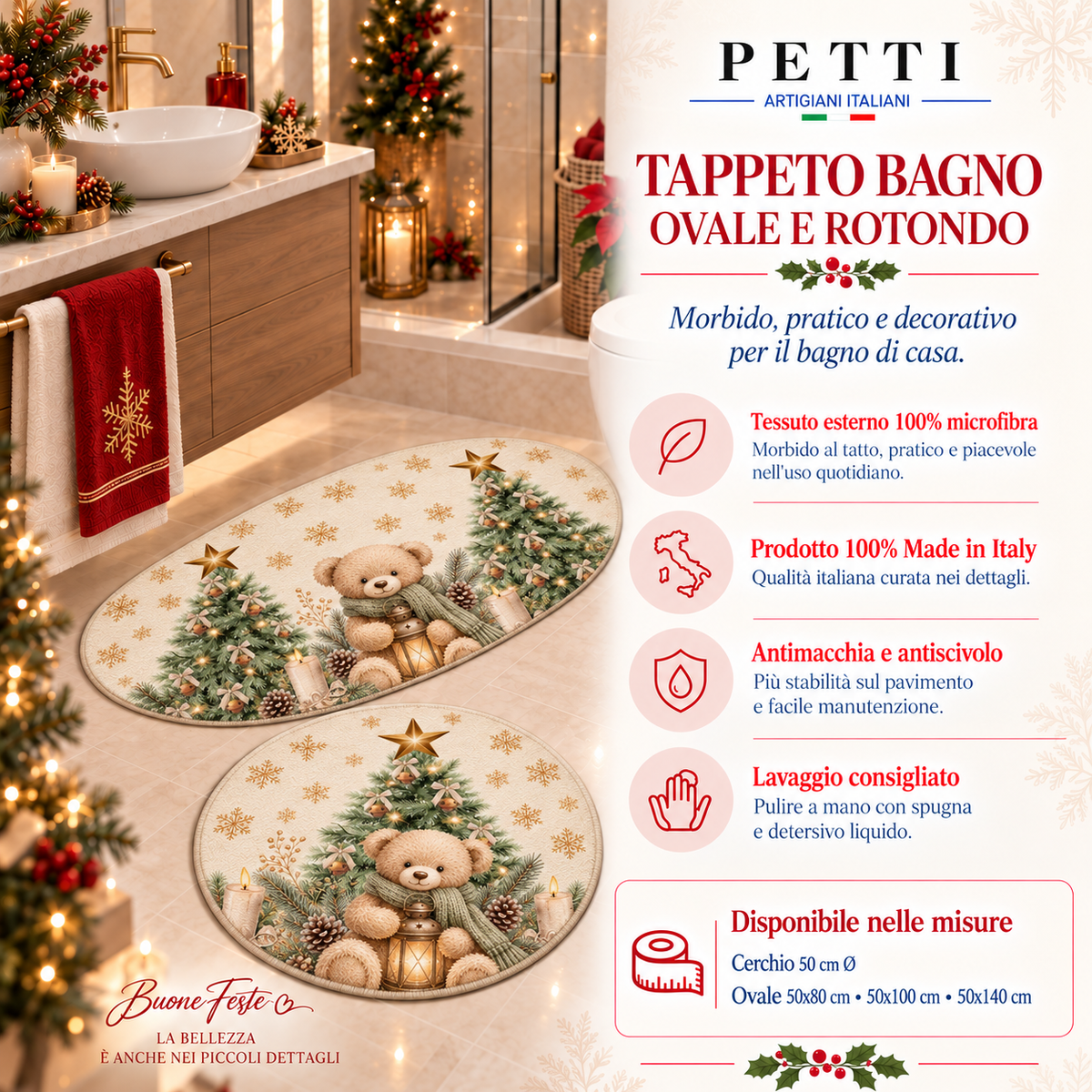Tappeto Bagno Stampa Digitale Natalizio Forma Ovale Teddy Gold