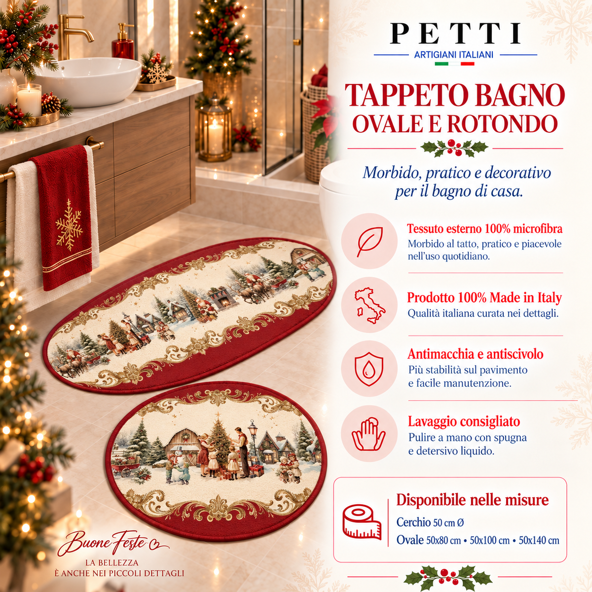 Tappeto Bagno Stampa Digitale Natalizio Forma Ovale Vintage Xmas
