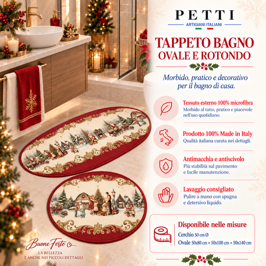 Tappeto Bagno Stampa Digitale Natalizio Forma Ovale Vintage Xmas