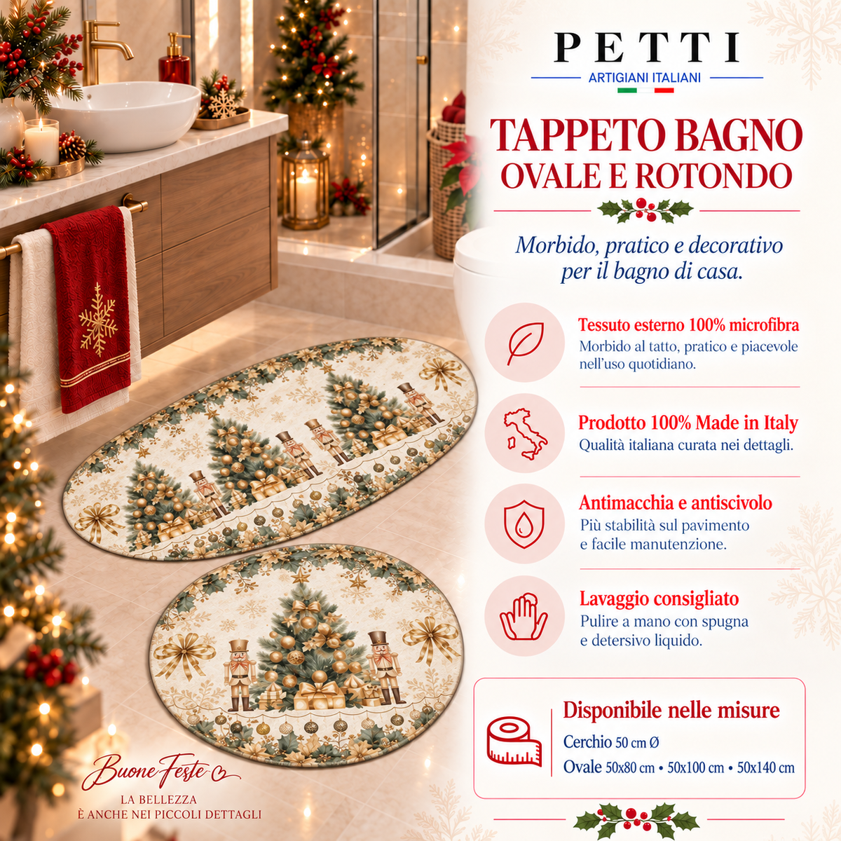 Tappeto Bagno Stampa Digitale Natalizio Forma Ovale Xmas Gold