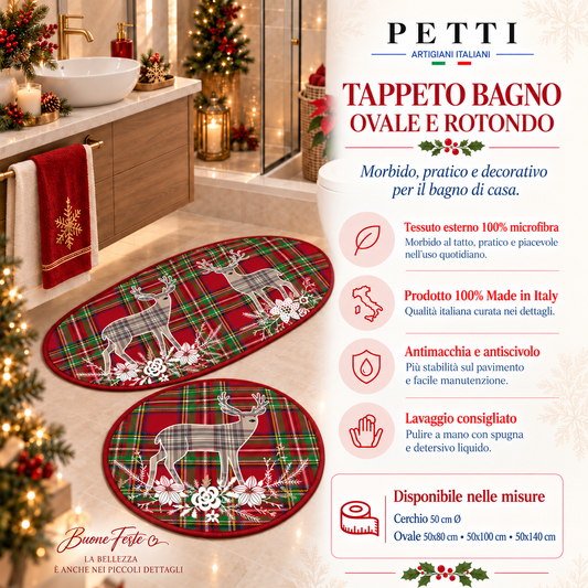 Tappeto Bagno Stampa Digitale Natalizio Forma Ovale Renna Beige