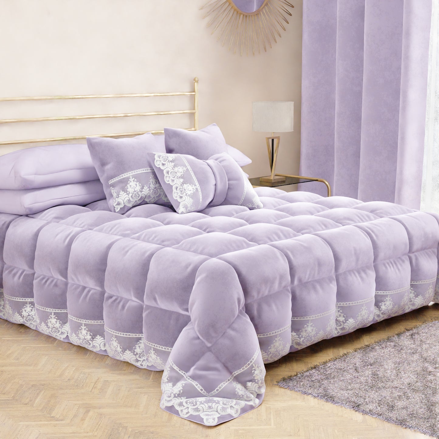 Trapunta Invernale Velluto con Pizzo Rebrode Lilla Sissy Made in Italy | PETTI