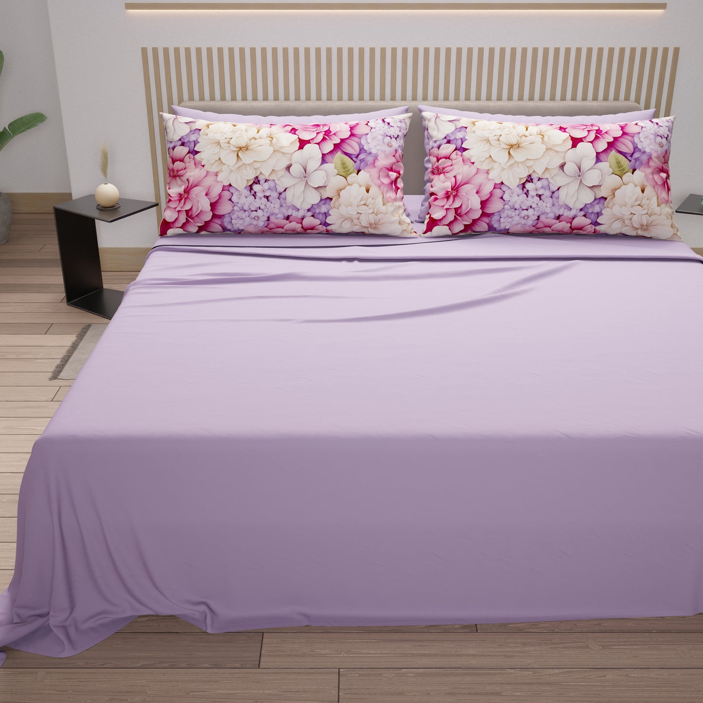 Draps en Coton, Parure de Lit avec Taies d'Oreiller en Impression Numérique Hortensia