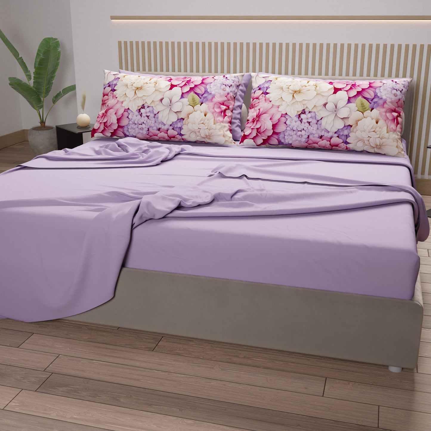 Draps en Coton, Parure de Lit avec Taies d'Oreiller en Impression Numérique Hortensia