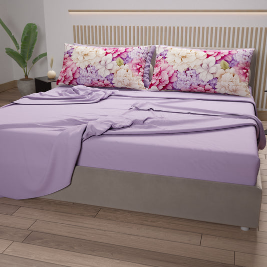 Lenzuola in Cotone, Completo Letto con Federe in Stampa Digitale Ortensia