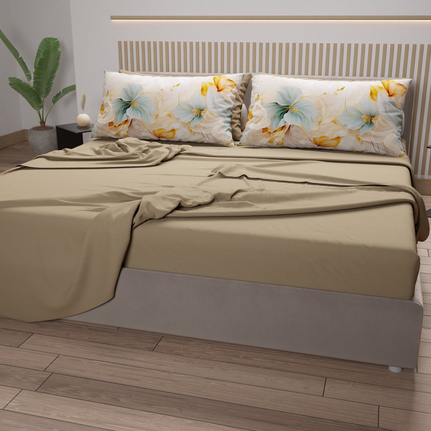Lenzuola in Cotone, Completo Letto con Federe in Stampa Digitale Marble Flower