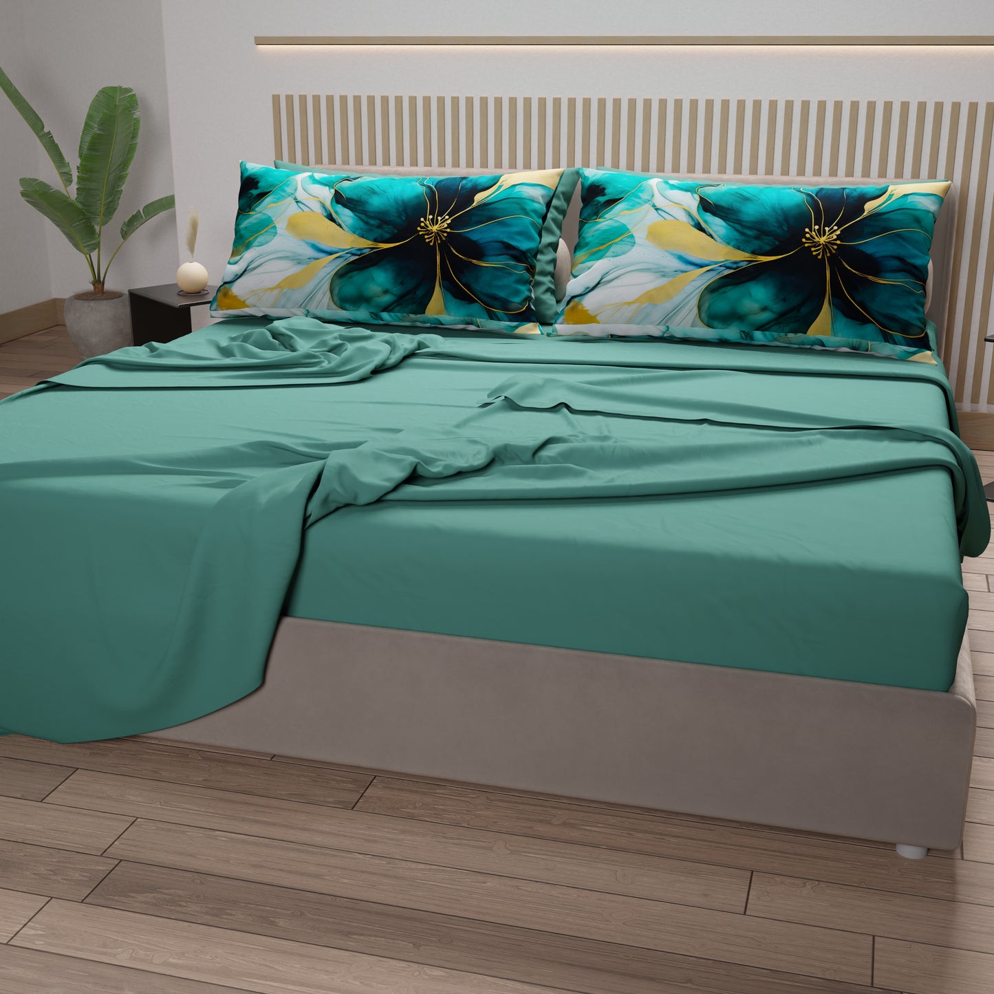 Draps en Coton, Parure de Lit avec Taies d'Oreiller en Impression Numérique Marble Flower 09 Ottanio
