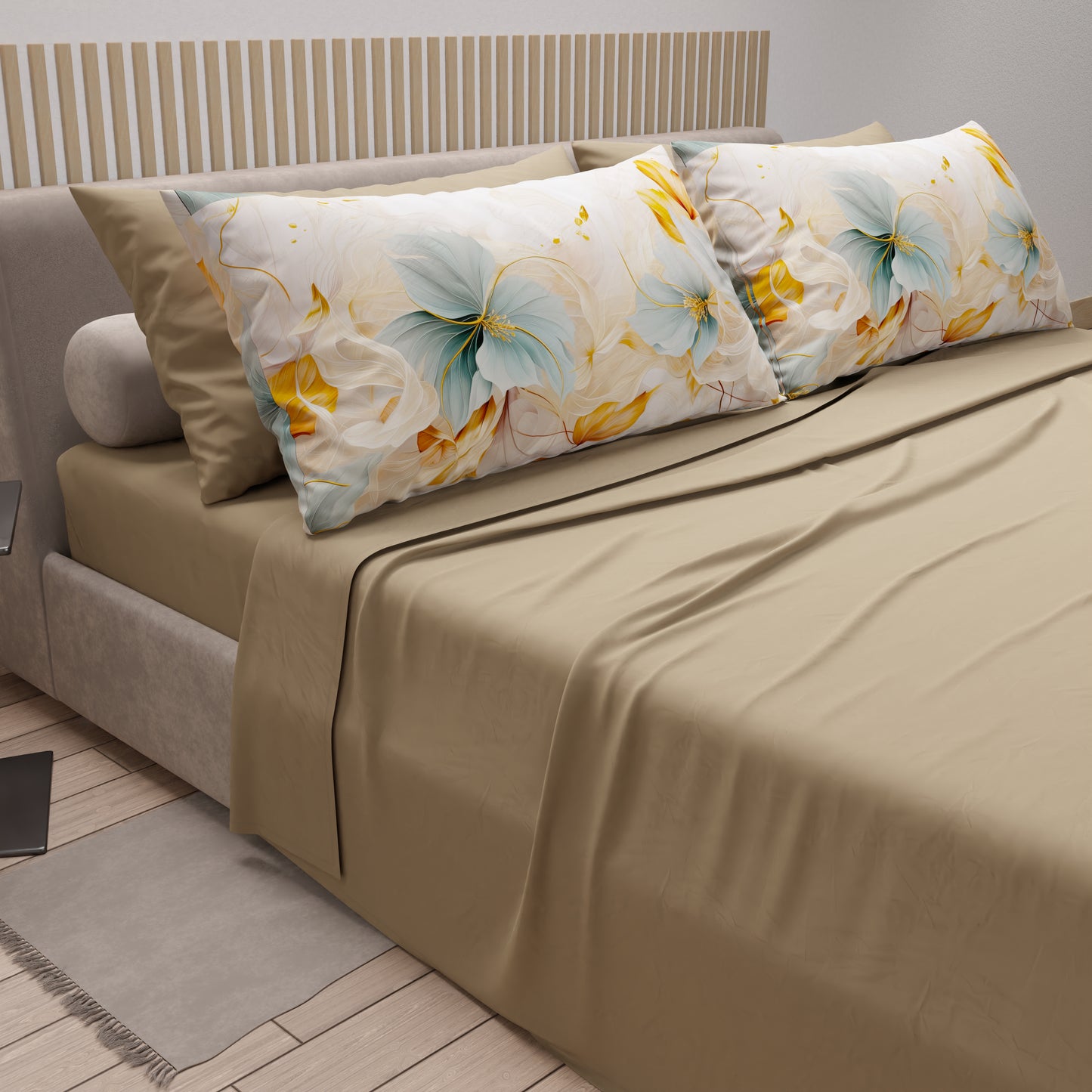 Lenzuola in Cotone, Completo Letto con Federe in Stampa Digitale Marble Flower